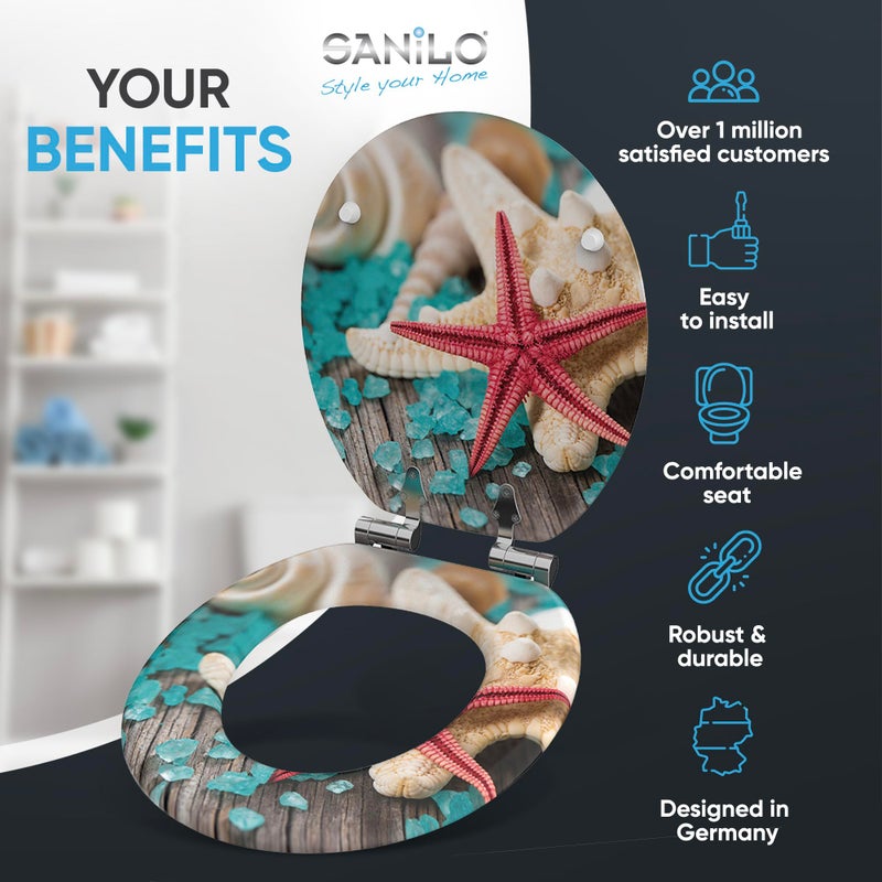 SANILO Wooden Toilet Seat with Soft Close [ROUND] - Decorative, Quiet & Slow Close Molded Wood Seat - With Strong Bumpers & Hinges - Adjustable Fit â€“ Bath Salt - Image 2